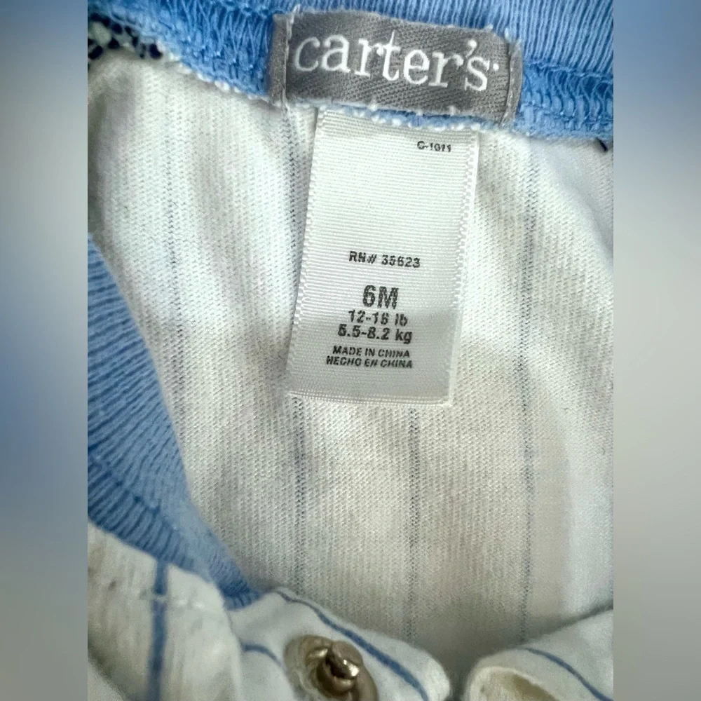 Carters Baby All Star Baseball Romper | Blue Stripe | Snap Front | Infant Outfit